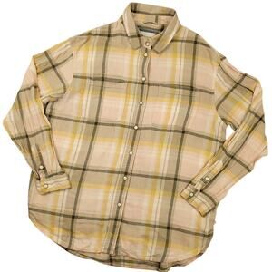 American Eagle Women's Long Sleeve Pearl Snap Shirt Sz S Pink Blue Yellow Plaid